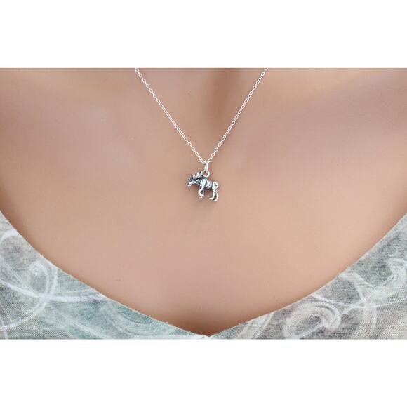 Sterling Silver Moose Necklace, Sterling Silver Moose Charm Necklace - Picture 6 of 6